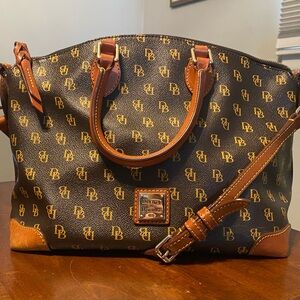 Dooney & Bourke Brown and Tan Logo Messenger Satchel